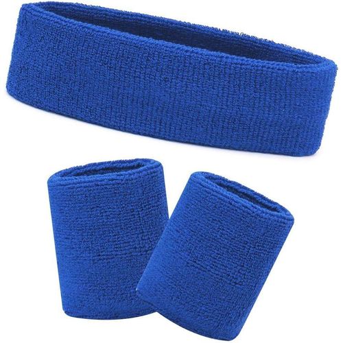 Sports Elastic Sweatbands Set For Man and Woman Sweat Absorbent Includes Headband and Wristbandsblue