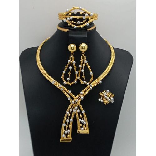 Dazzling Gold Dubai-Inspired Zirconia 4-Piece Complete Jewelry Set