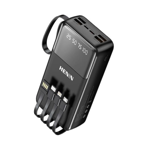 PA30000 27000mAh Portable Power Bank , Built-in 4 Cables, 7 Outputs LED Display for Android iPhone -Black