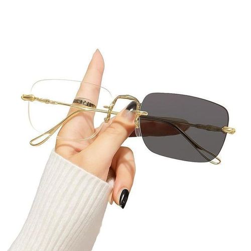 Gold Rectangle Cut Photochromic Myopia Rimless Glasses for Men and Women
