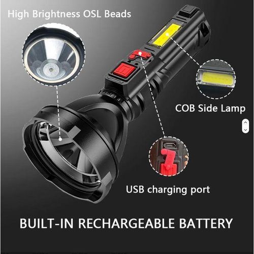 NEW Spotlight Four-Eye Strong Light Flashlight USB Rechargeable Flashlight Portable Spotlight Long-Range Shot Cob Flashlight