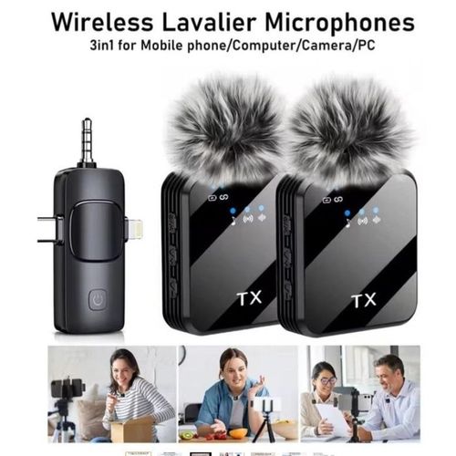 F11-2 Dual Noise Cancelling Wireless Microphone With 3 in 1 Receiver For iPhone,Type C and Camera