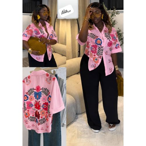 Women's Floral Print Button-Up Shirt – Short Sleeve Vintage Shitrt