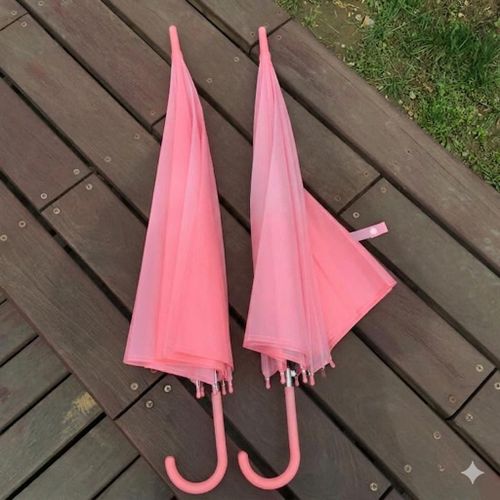 2-Pack Pink Straight Umbrella Set - Waterproof Rain Umbrella with J-Handle for Women & Girls