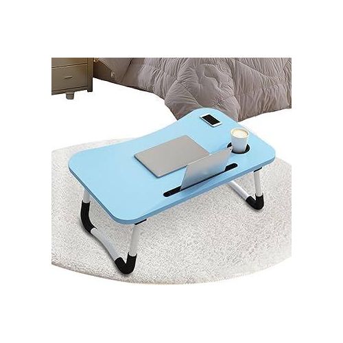 Foldable Bed Laptop Table with Cup Holder & Phone Slot