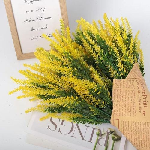 2pcs artificial lavender flowers (Yellow),UV Resistant Bouquet Flowers for Home Wedding Outdoor Decor