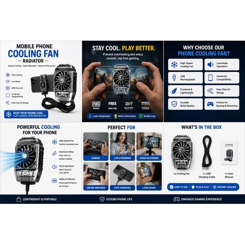 Portable Mobile Phone Cooling Fan Radiator USB Rechargeable Phone Cooler for Gaming, Live Streaming & Video Recording