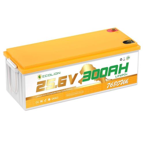 ECOLION 25.6V 300Ah (7.68kWh) Lithium Iron Phosphate (LiFePO4) Deep Cycle Battery with Built-in BMS