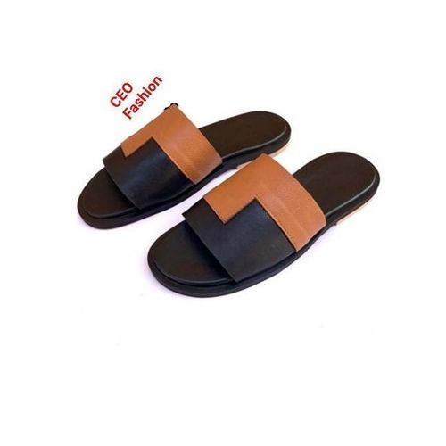 Black And Brown Beautiful Leather Slippers