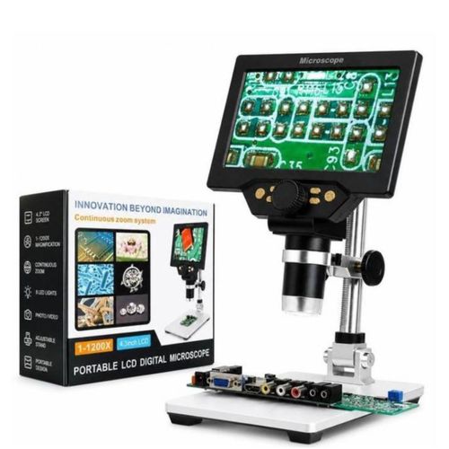 Portable LCD Digital Microscope 1-1200X Continuous Zoom, 7 Inch Screen Electronic Microscope With Adjustable Stand