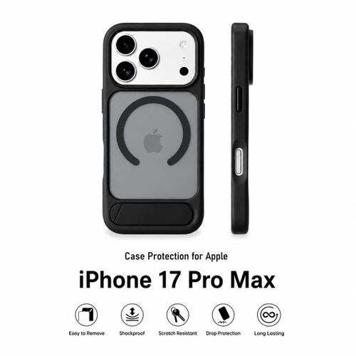 Luxury Magnetic Shockproof Case for iPhone 17 Pro Max Pouch Case with Built-In Stand, Anti Scratch Protective Phone Cover, Slim Matte Transparent Back Cover with Camera Lens Protection and MagSafe Compatible Design - BLACK