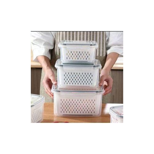 3 in 1 Fridge Storage Box With Strainer - Food Container With Drain Basket