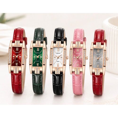 1 PCS Luxury Women’s Wristwatch, Elegant Ladies Crystal Quartz Watch Leather Strap