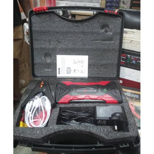 High Power Multi-Function Car Jump Starter and Power Bank in a hard carrying case.