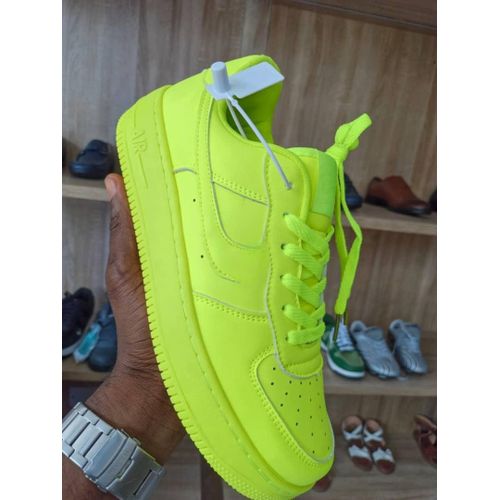 Unisex Low-Top Casual Platform Sneakers – Neon Lime Green Leather Shoes