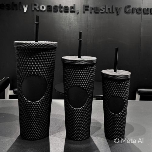 3pcs 1100ml+700ml+400ml Large Starbucks Capacity Straw Cup Durian Cup And Free 2pcs wall adhesive hooks - Black