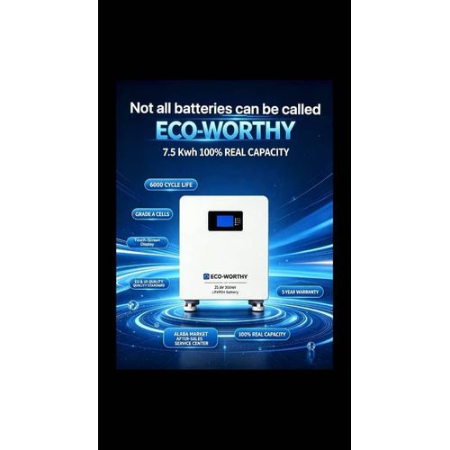 Luxury ECO-WORTHY 25.6V 300AH LiFePO4 Battery - 7.5kWh Solar Inverter Battery, Touch Screen, 6000 Cycles, 5 Year Warranty