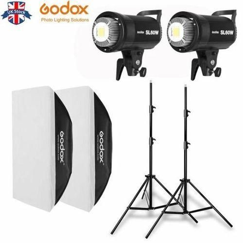 Godo UK 2pcs SL-60W 5600K LED Video light Lampe+60*60cm Softbox+2m light stand