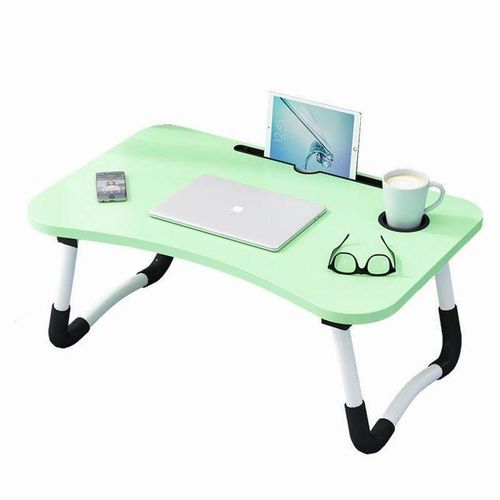 Green Foldable Bed Laptop Table with Cup Holder & Phone Slot
