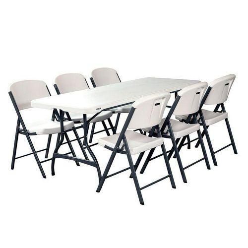Outdoor Plastic Folding Table + 6 Chairs - WHITE