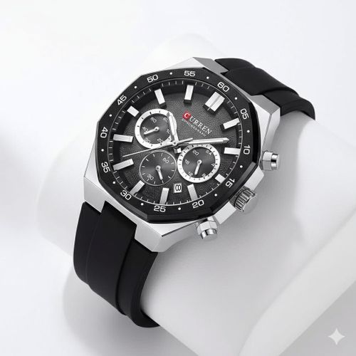 Men's Chronograph Stylish Rubber Strap Wristwatch, Comes in a Branded Box & Carrier Bag