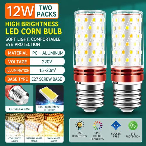 2Packs of E27 LED Corn Light Bulbs 12W Warm-White Light
