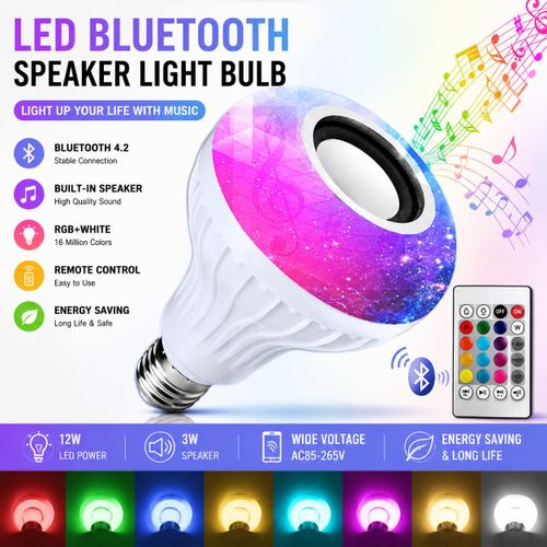 LED Bluetooth Speaker Light Bulb RGB Color Changing Music Atmosphere Lamp E26 Base Wireless Smart Audio Lightbulb with Remote Control for Home Dance Party Bedroom Stage Ambiance