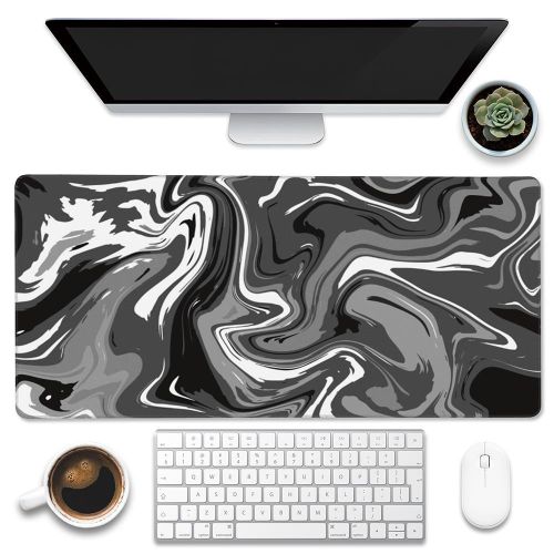 Large Gaming Mouse Pad, Black and White Mouse Pad with Stitched Edges, Extended XL Mousepad with Anti-Slip Rubber Base, Ink Liquid Wave Desk Mat for Keyboard and Mouse(300x800mm)