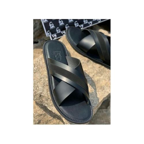 Classy Male Black Leather Slippers