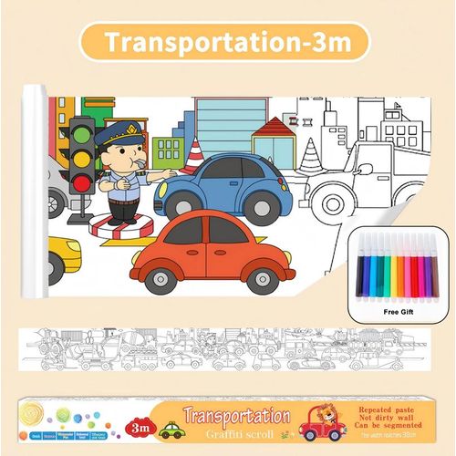 Adhesive Children's Doodle Scroll Kids Transportation Theme Graffiti Scroll ( 3+ Yrs)