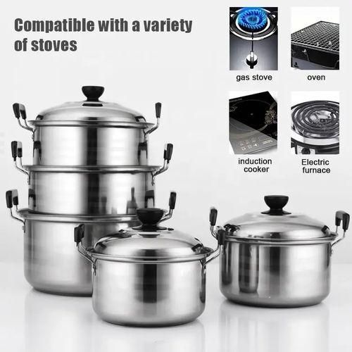 5-Piece Stainless Steel Cookware Set, Kitchen Cookware Set with Lids and Scald-Proof Handles, Suitable for All Stove Types Induction, Gas