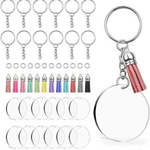 48-piece Circular Acrylic Keyholders Chain Rings Tassels