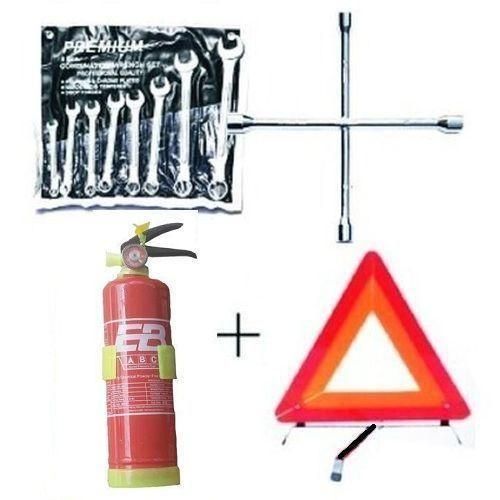 Automobile Car Safety Fire Extinguisher + Wheel Spanner + 8 Pcs Flat & Ring Spanner + C-Caution Sign