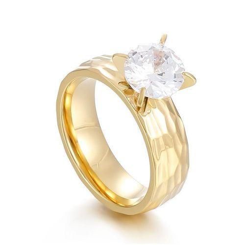 Everlasting Bond: Titanium 316L Stainless Steel Hammered Couple's Ring in Gold