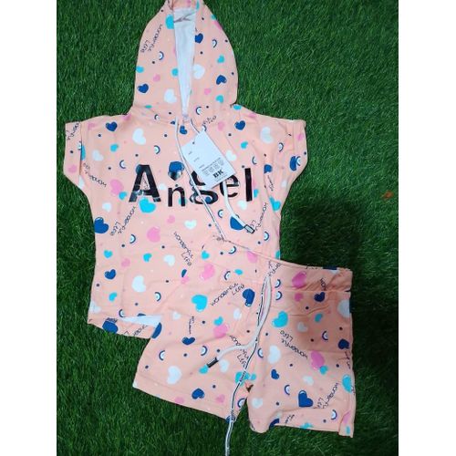 Quality hooded short sleeve top with short for age 5-6