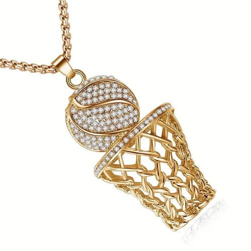 Sparkling Diamond Basketball Necklace For Men Gold & Silver
