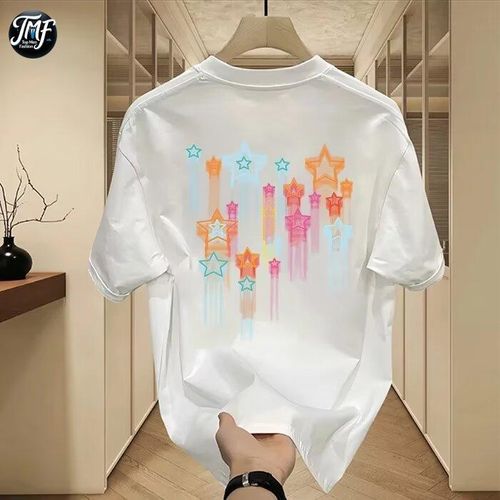 TMF New Summer Casual Loose Short Sleeve Printed T-Shirt Men's Clothing-white