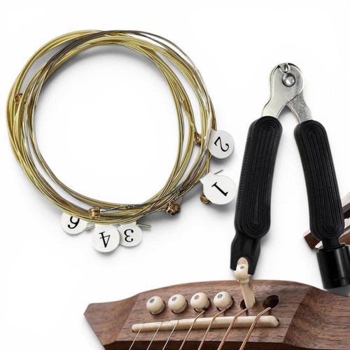 6 PIECES Set Of Acoustic Box Guitar Strings + Guitar String Winder, Guitar String Winder Tool, Guitar Bridge Pin Puller and Cutter
