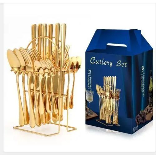 Gold Plated Stainless Steel Cutlery Sets With Rack