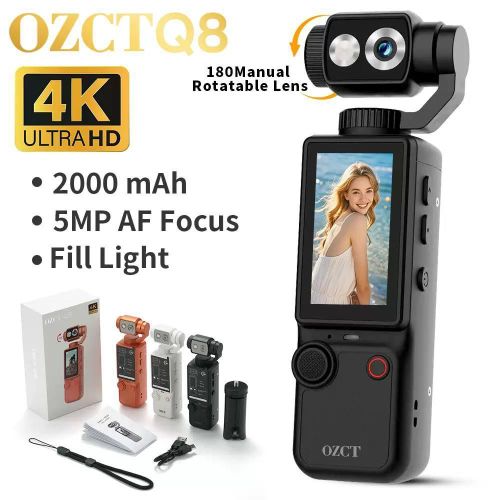 OZCT Q8 4K Ultra HD Handheld Gimbal Camera – 2.0 IPS Screen & Rotating Lens