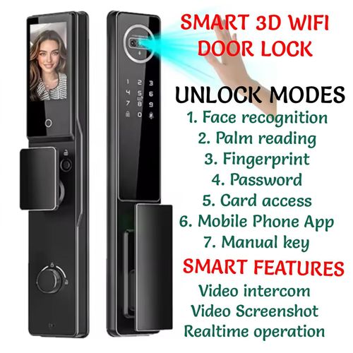 3D Face Recognition Fingerprint Video Smart Door Lock.