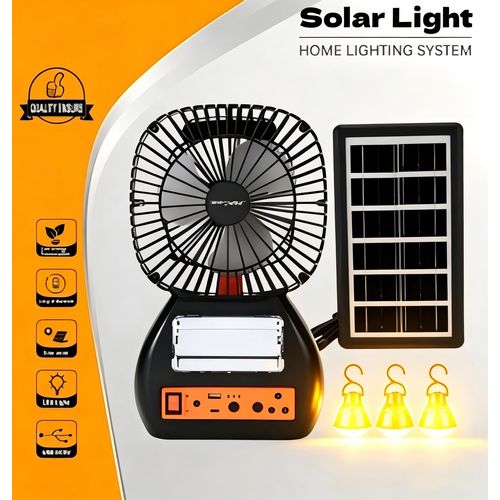 Portable Solar Fan & Light System Kit, 3-in-1 Solar Powered Fan with LED Light, 6V 3.5W Panel,3 Hanging Bulbs & USB Charger for Home, Camping