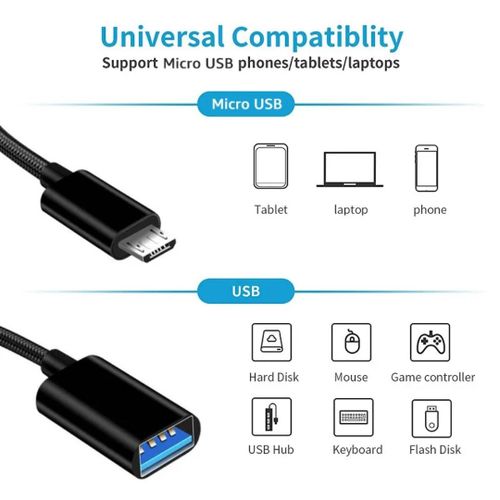 Micro USB Male To USB Female Cable For S7 LG, Flash Drive, Mouse, Keyboard, Game Controller