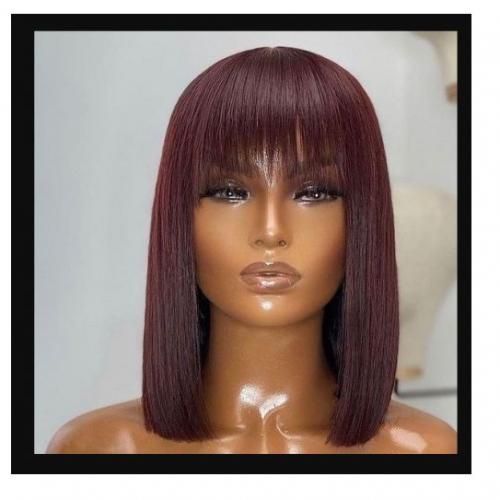 Blended Hair Wig Bob With Fringe For Ladies Deep Wine