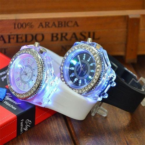 2 Pieces Geneva Luminous LED Glowing Couple WristWatch /Black+White