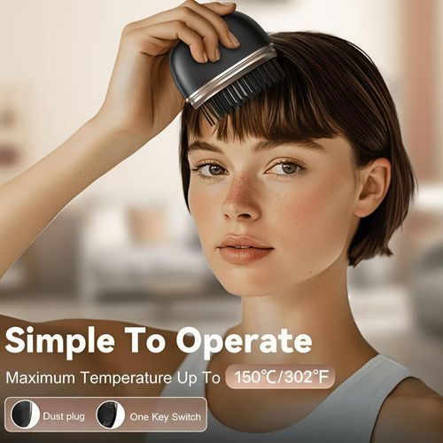 Mini wireless fringe comb, portable pocket hot comb, rechargeable USB, heat-resistant case, lightweight and portable - Black