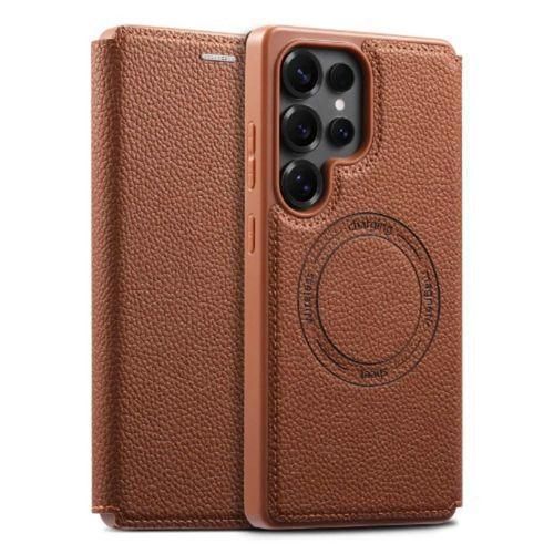 Galaxy S25 Ultra Leather Flip Case With Magnetic Closure
