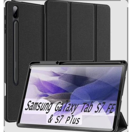 Leather Flip Case For Samsung Galaxy Tab S9 Plus/ S8 Plus /s7 Plus S7 Fe . Black
