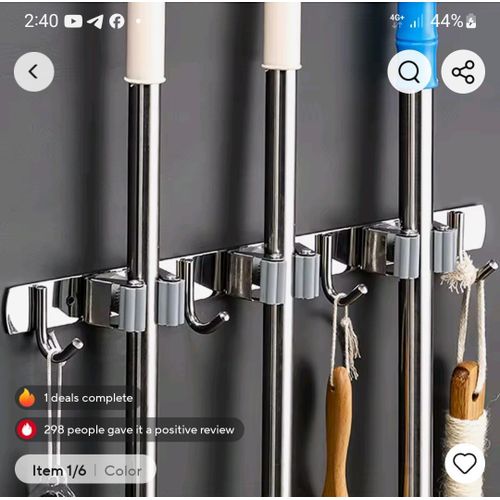 WALL MOUNTED MOP BROOM HOLDER WITH HANGING HOOKS