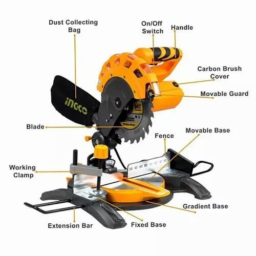 BMS14007 Industrial Mitre Saw / Miter Saw Wood Cutting Machine 1400W 8-1/4